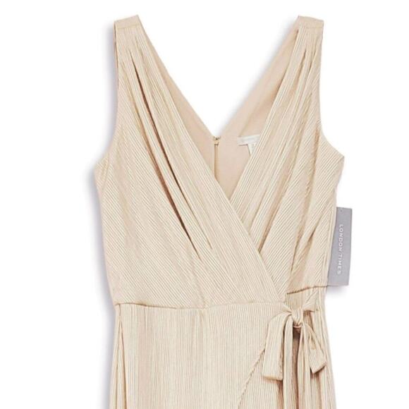 New London Times Women's V-neck Wide Leg High Slits Wrap Stile Metallic Jumpsuit - Picture 5 of 9